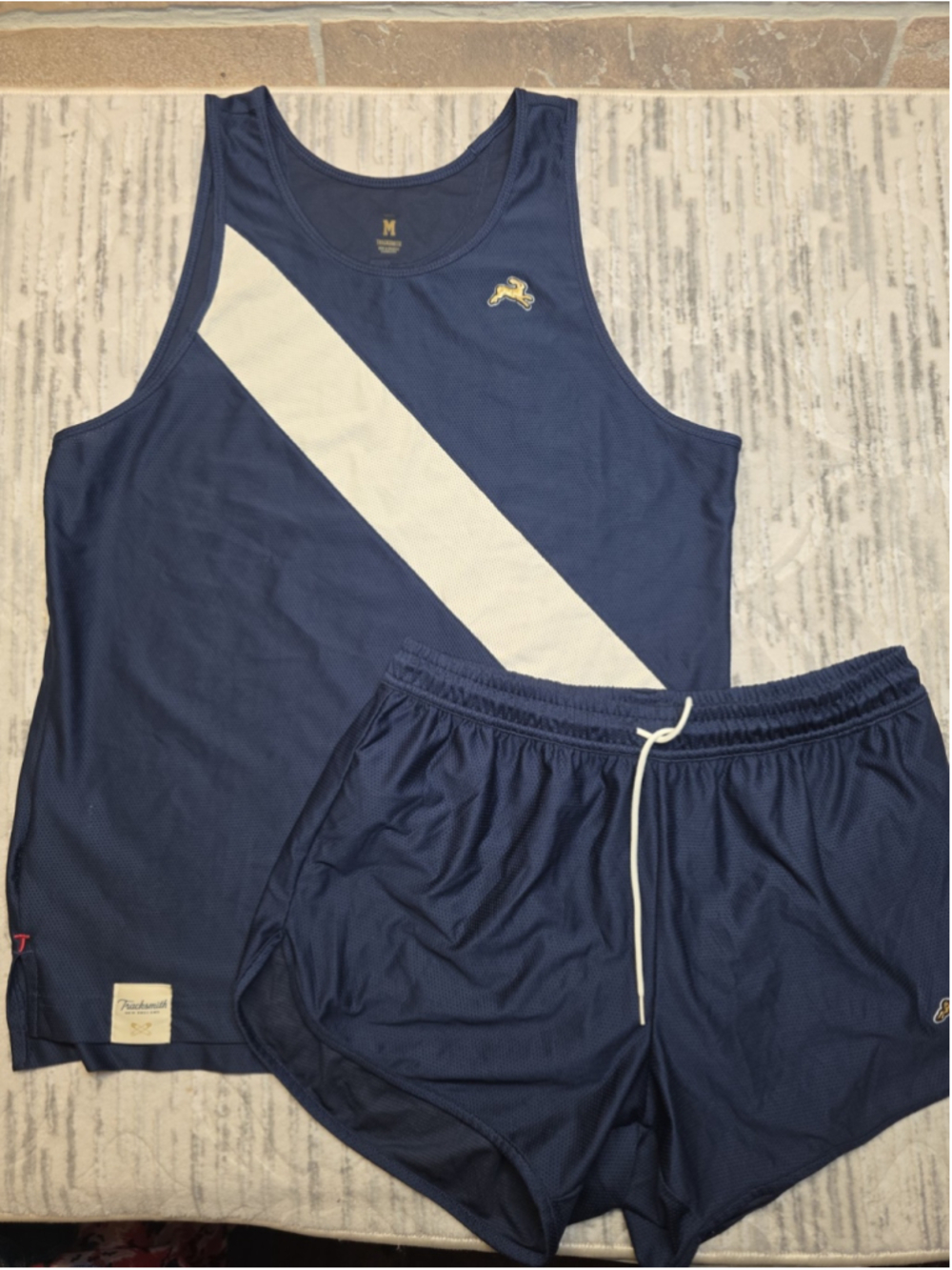 Tracksmith Mens Van Cortlandt Singlet Blue Running Tank & Short Sz M